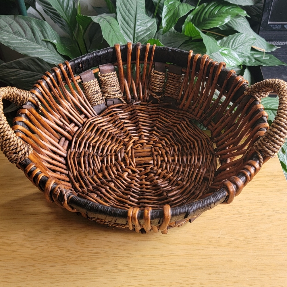 Handcrafted Brown Woven Wicker Basket with Handles